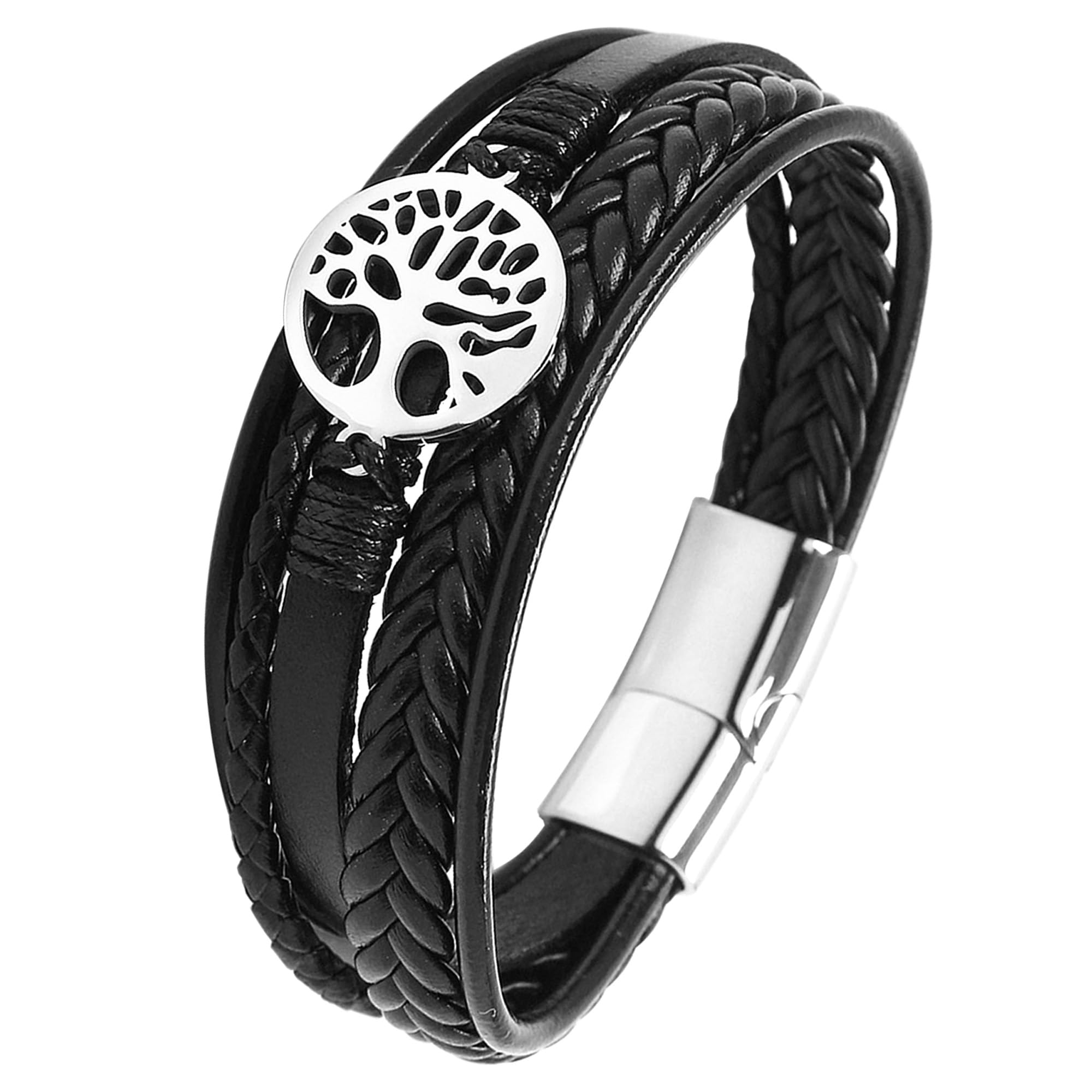 JUZICHEN Pulsera Hombre, Pulseras Cuero Hombre, Pulsera Árbol De La Vida, Pulseira Homem, Pulsera Hombre Acero Inoxidable, Regalos Para Hombre