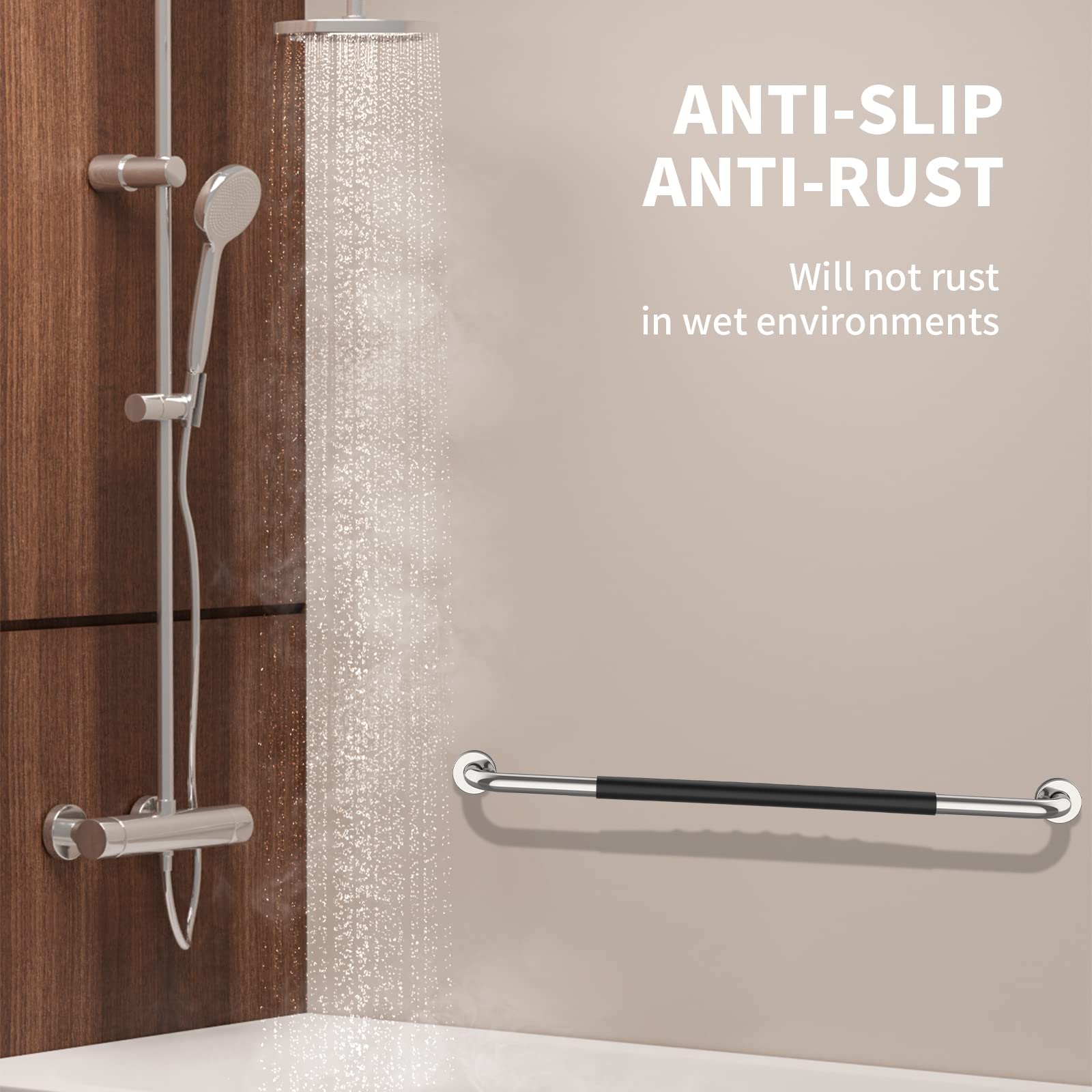 Munzong 20 Inch Anti-Slip Stainless Steel Shower Grab Bar – Chrome W/ Gray Rubber Grip For Elderly & Bathroom Safety - View #13