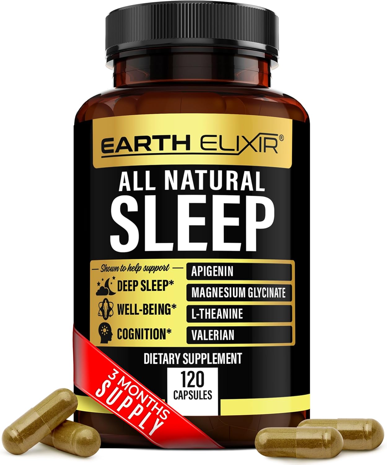 4-in-1 Sleep Aid 120 Caps wApigenin 50mg, Magnesium Glycinate 200mg, L Theanine 250mg &amp; Valerian Root for Sleep Aid 250mg | Apigenin Supplement