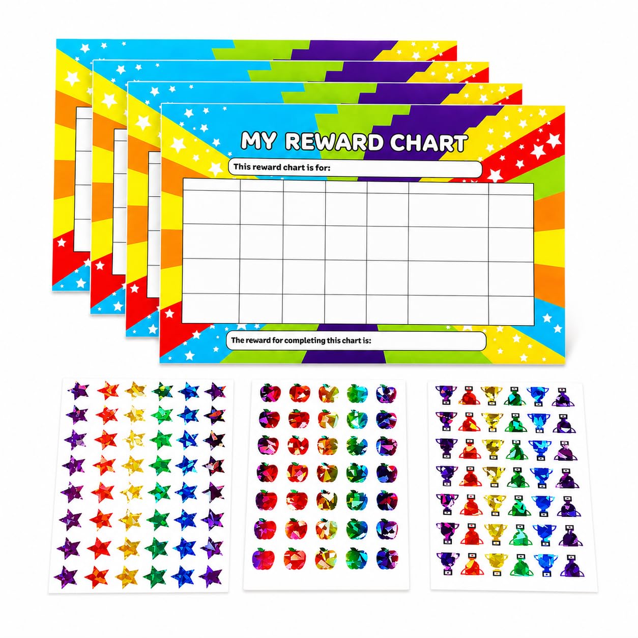 4 PCS Reward Chart for Children, A4 Behaviour Chart with 125 Stickers
