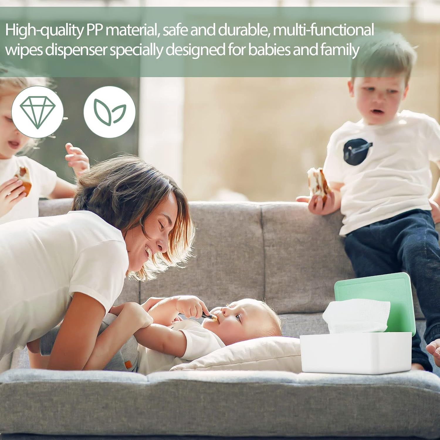 Whiidoom Diaper Wipes Dispenser Wipes Holder, Wipes Tissue Case Keeps Wipes Fresh Tissue Wipes Container with Lid (Green) : Baby