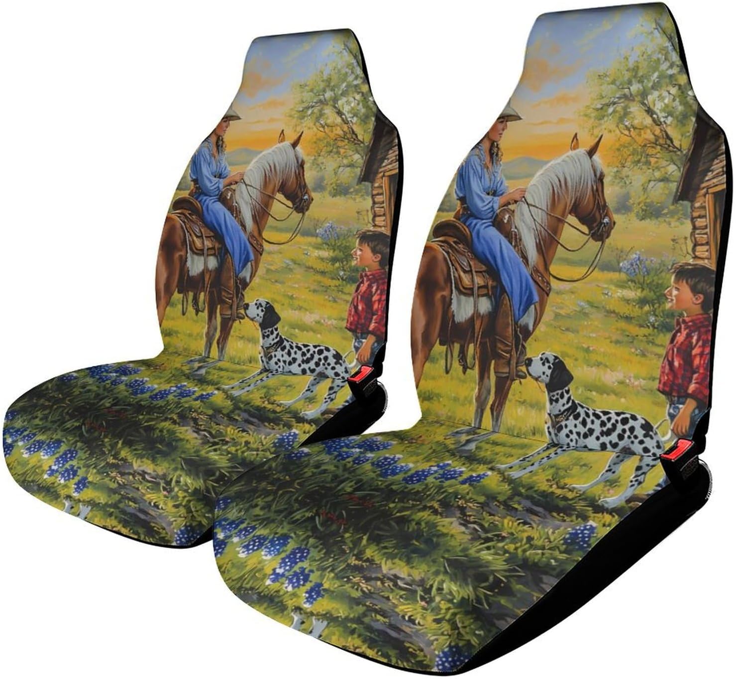 Woman on Horse Car Seat Covers Universal Car Front Seats Protector Auto Interior Accessories 2PCS