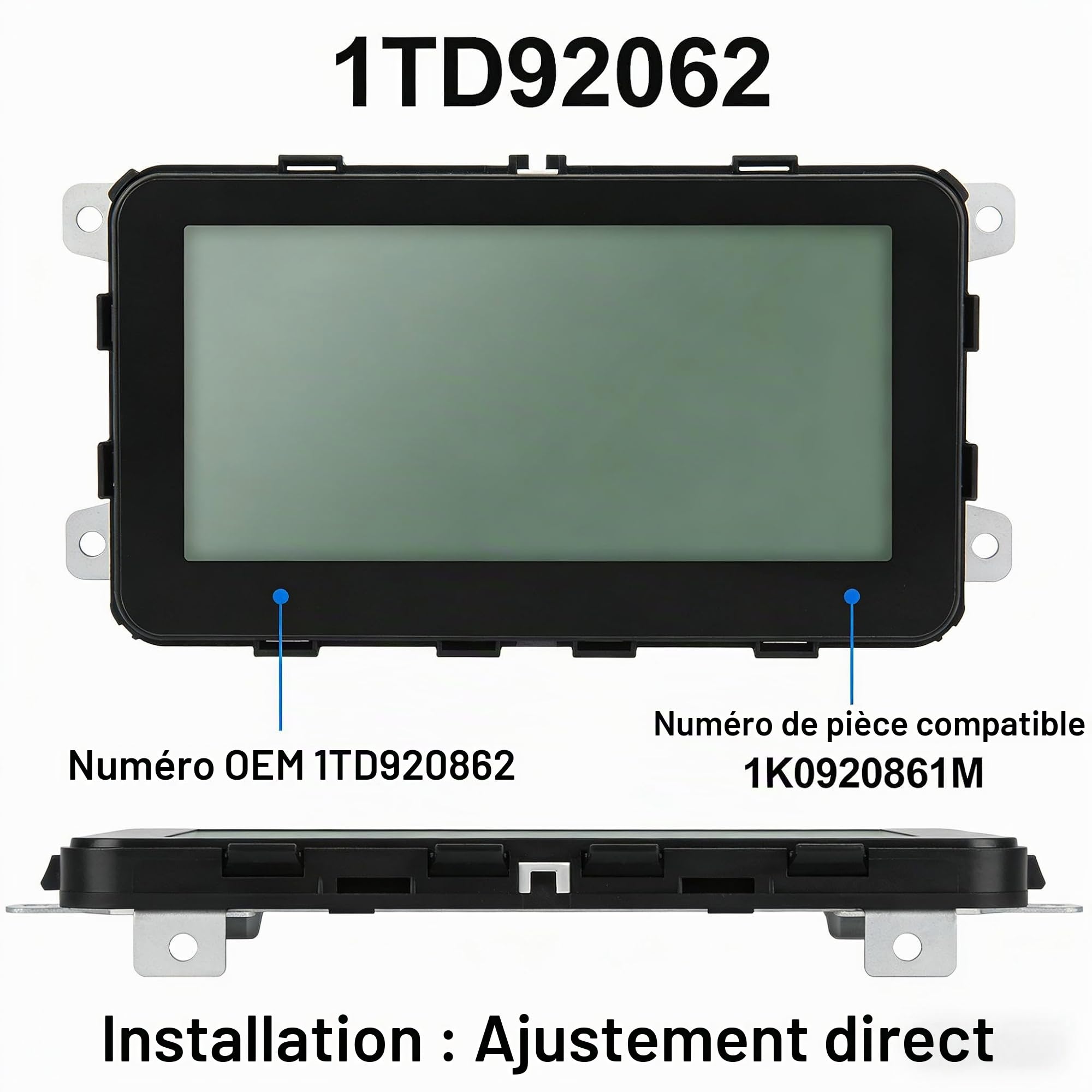 Écran LCD pour tableau de bord 1TD920862 1K0920861M pour Golf V 2003-2011 Pièce de rechange
