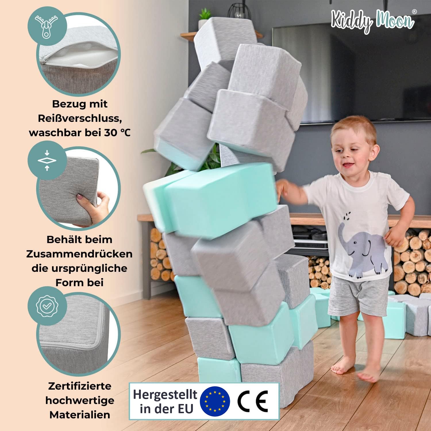 KiddyMoon Schaumstoff Würfel Für Baby Weiche Blöcke 9 Stücke Schaum Spielzeug Montessori-Spielzeug Mit Schaum Und Viel Spaß Für Kinder, Mix: Hellgrau-Dunkelgrau-Pink-Mint