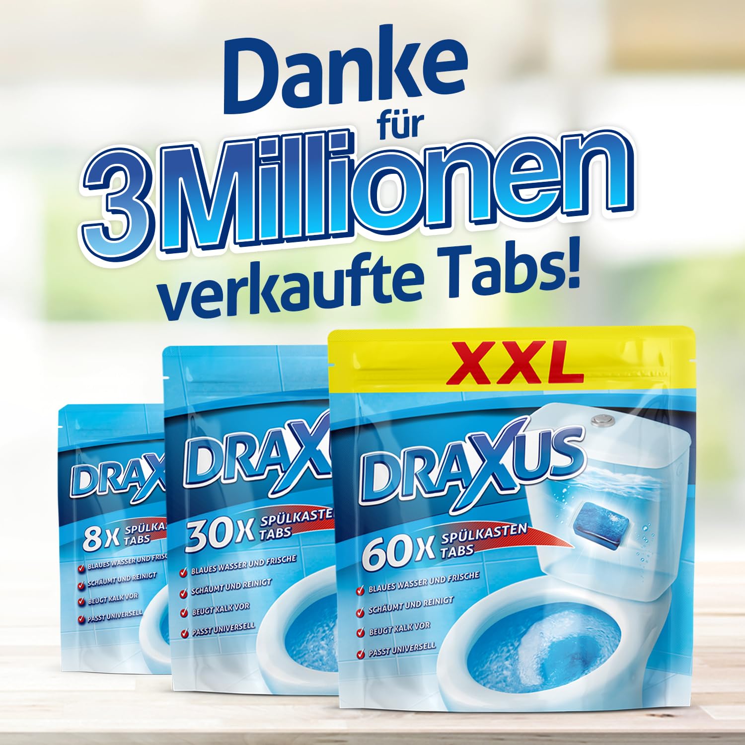 DRAXUS 60x Spülkasten Tabs I Wasserkastenwürfel für den Spülkasten im XXL Pack I Färbt das Wasser blau I Sorgt für extra Frische und hält die Toilette sauber