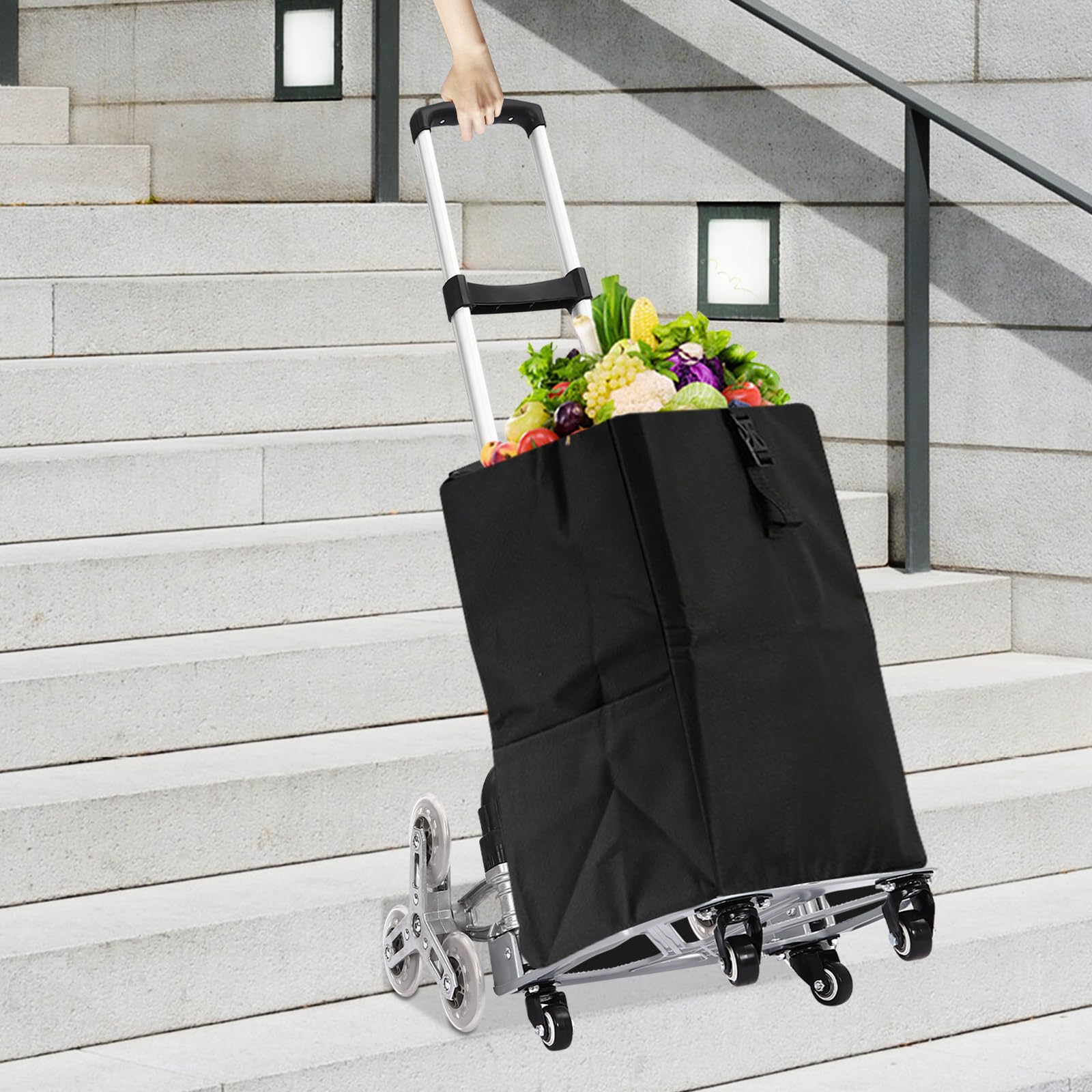 Składany wózek schodowy 70 kg, regulowana wysokość, wózek schodowy, z uchwytem i elastycznym sznurkiem, składany wózek wspinaczkowy, do transportu, podróży, bagażu
