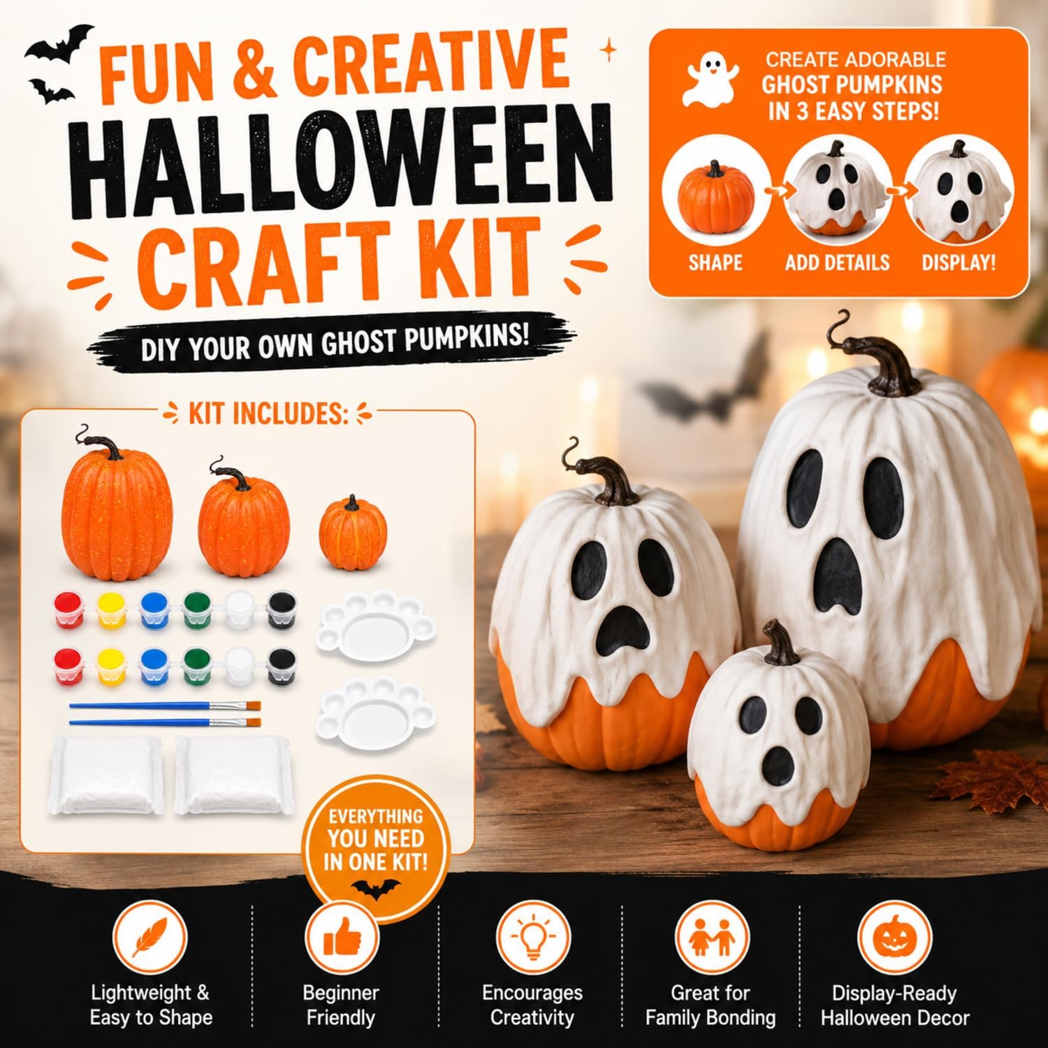 Seenelling 3 Sets Halloween Pumpkin Ghost Crafting Kit