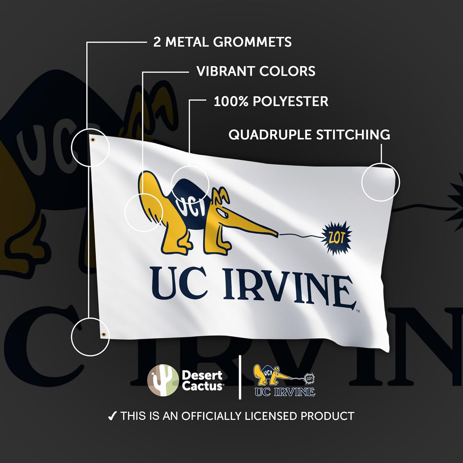 Desert Cactus University of California Irvine Flag - 3 x 5 Feet UCI Anteaters Banner, Indoor/Outdoor Durable Fabric, 100% Polyester Design(C1) - Image 4