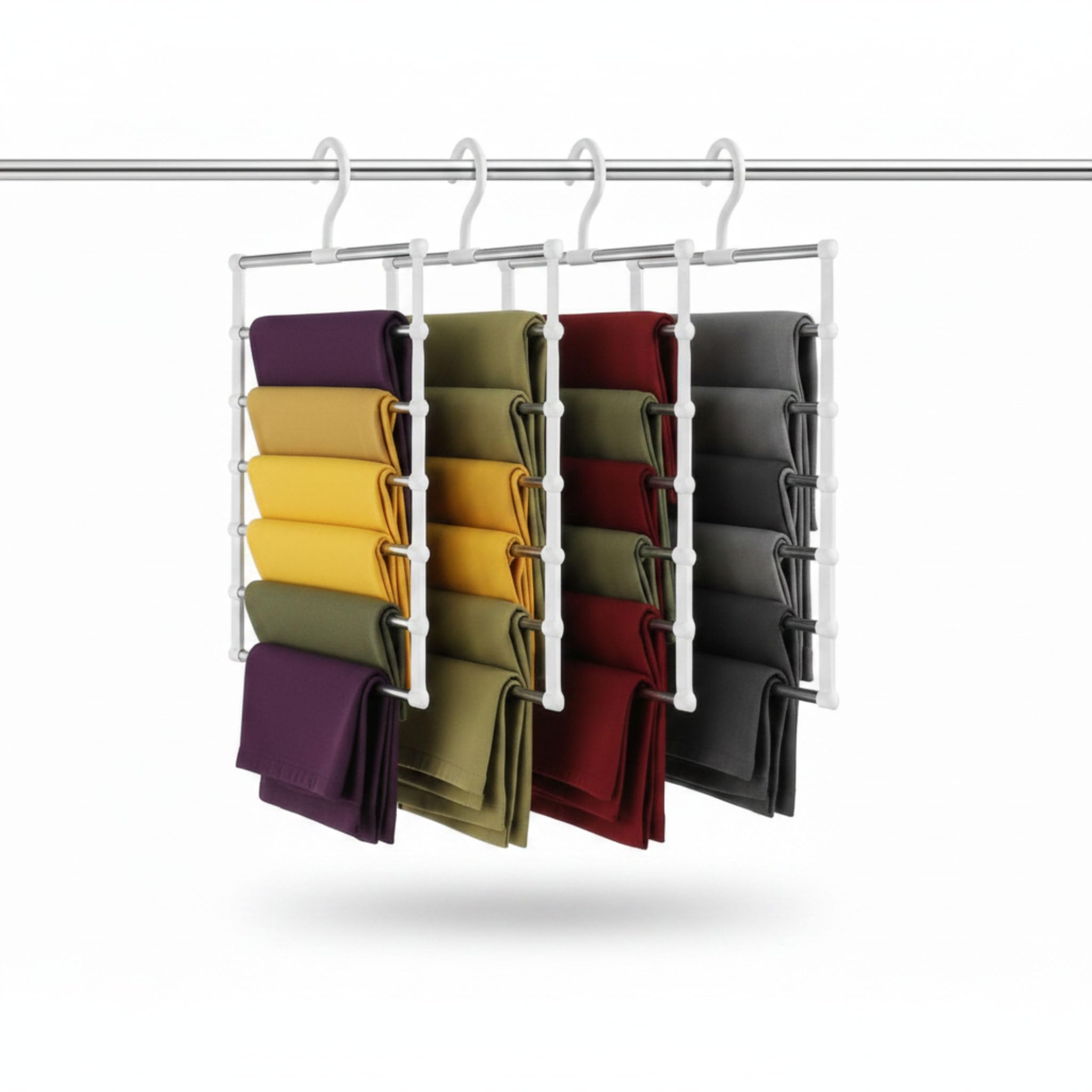 4Pcs Trouser Hangers, 7 Layer Space Saving Trouser Hangers Closet Organizer