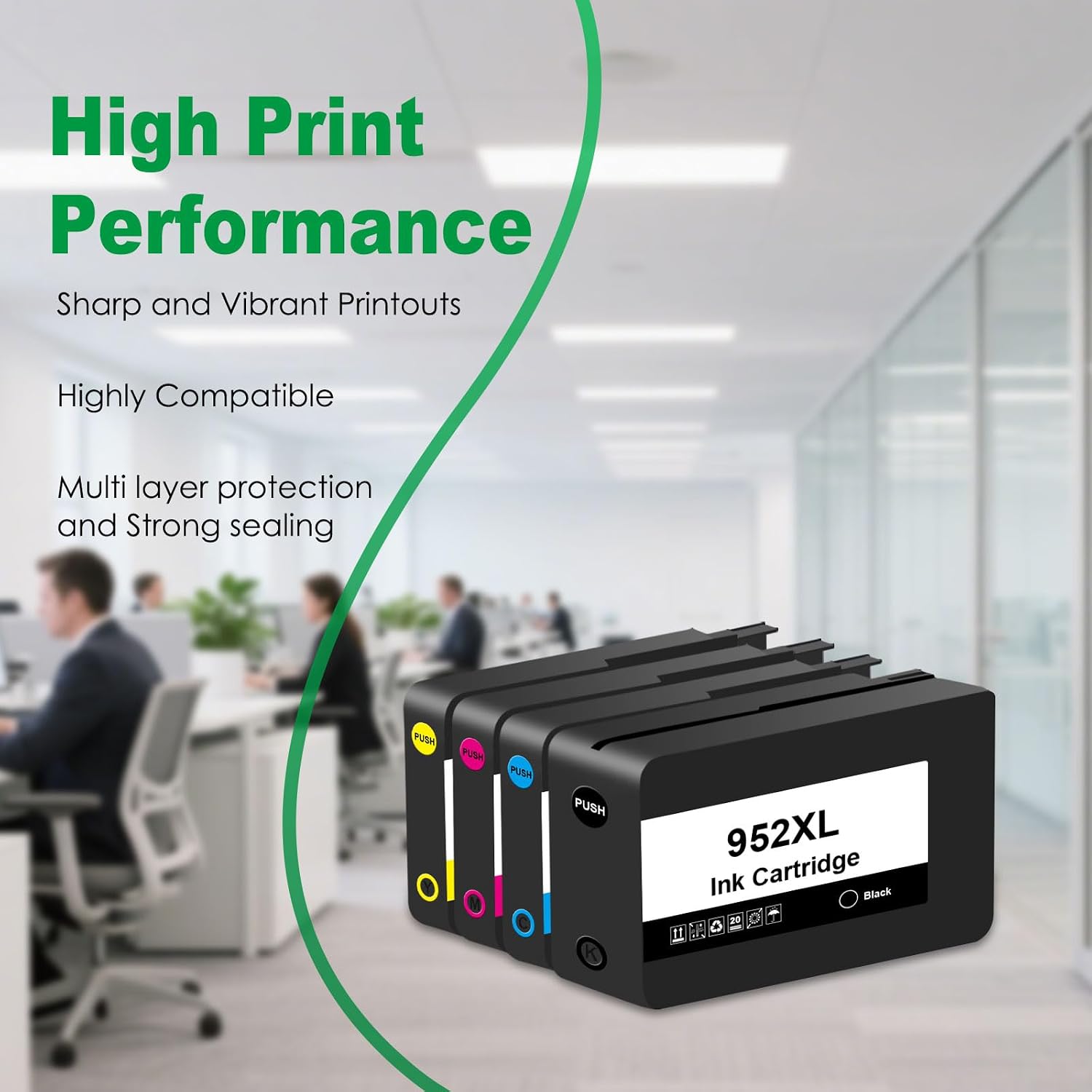 952XL Ink Cartridges Replacement for HP 952XL Ink Cartridges Combo Pack 952 XL for Officejet Pro 8720 8710 8715 8740 8730 8210 8725 8702 7720 8216 8700 8200 8716 (BK C M Y)