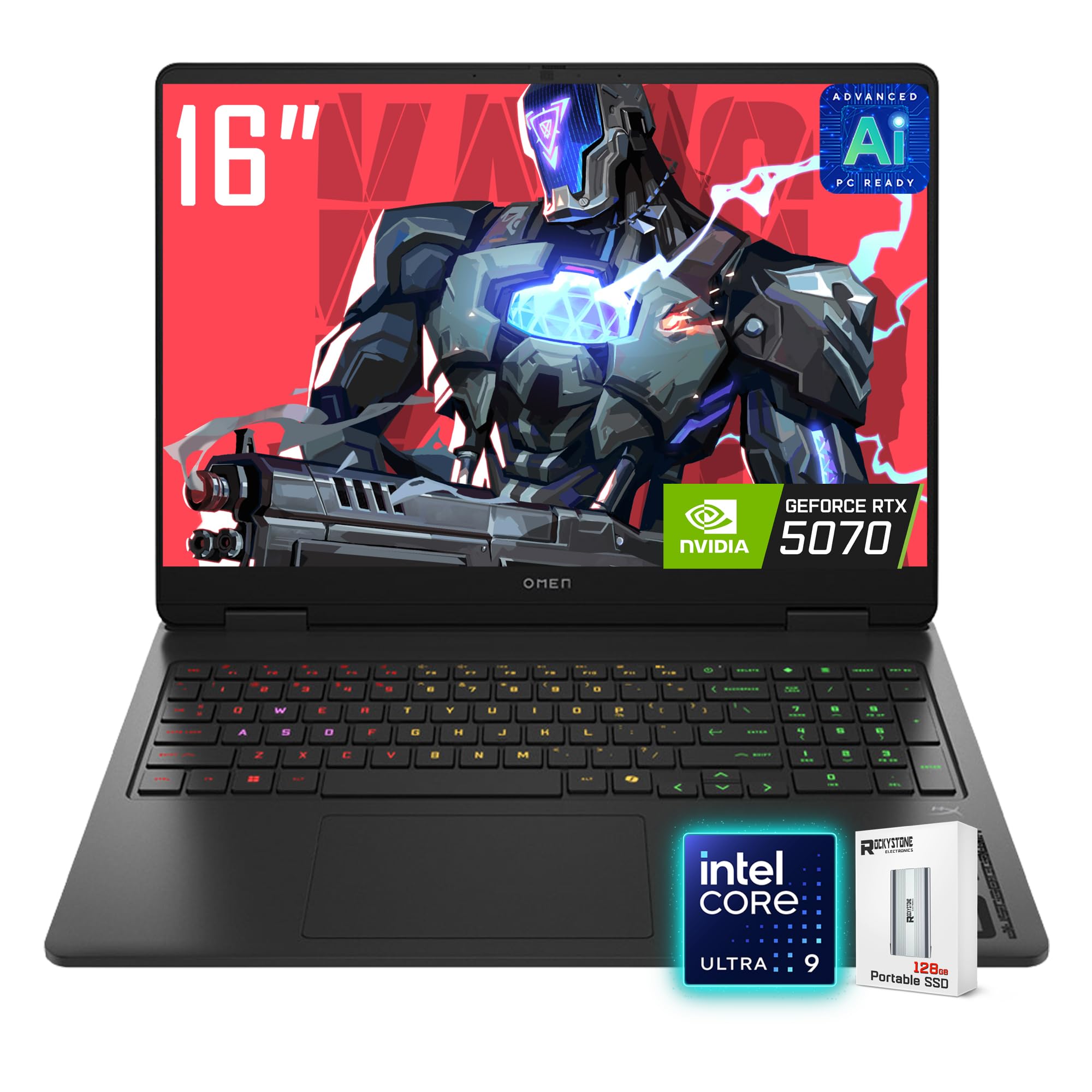 HP OMEN 16 Slim Gaming Laptop, 16” 144Hz 2K Display, Intel Core Ultra 9 285H(>i9 14900), NVIDIA GeForce RTX 5070, AI VR Ready, RGB Backlit Keyboard,