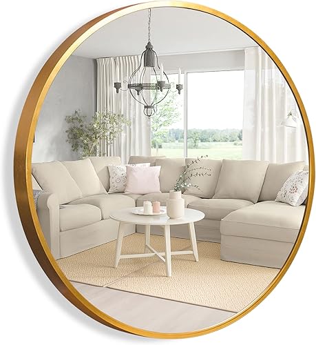 NeuType Espejo redondo circular con marco de metal, espejo grande para colgar en el tocador, espejos decorativos para entrada, sala de estar,