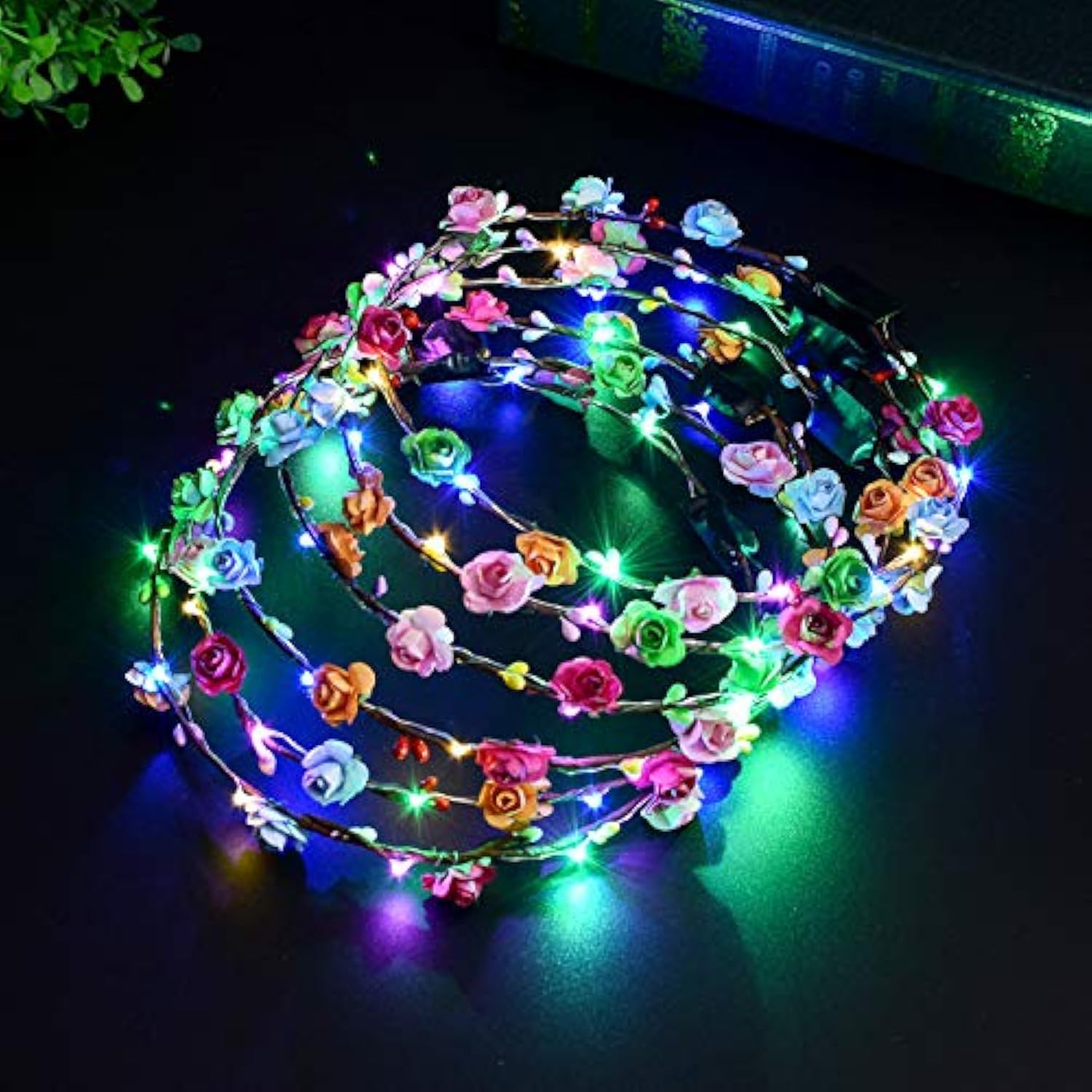 ZHONGGEMEI LED Flower Headband - Party Gift Mixed Colours Light up Glow Hairbands, Halloween Christmas Wedding Neon Light Party Glowing Wreath (6 PCS)