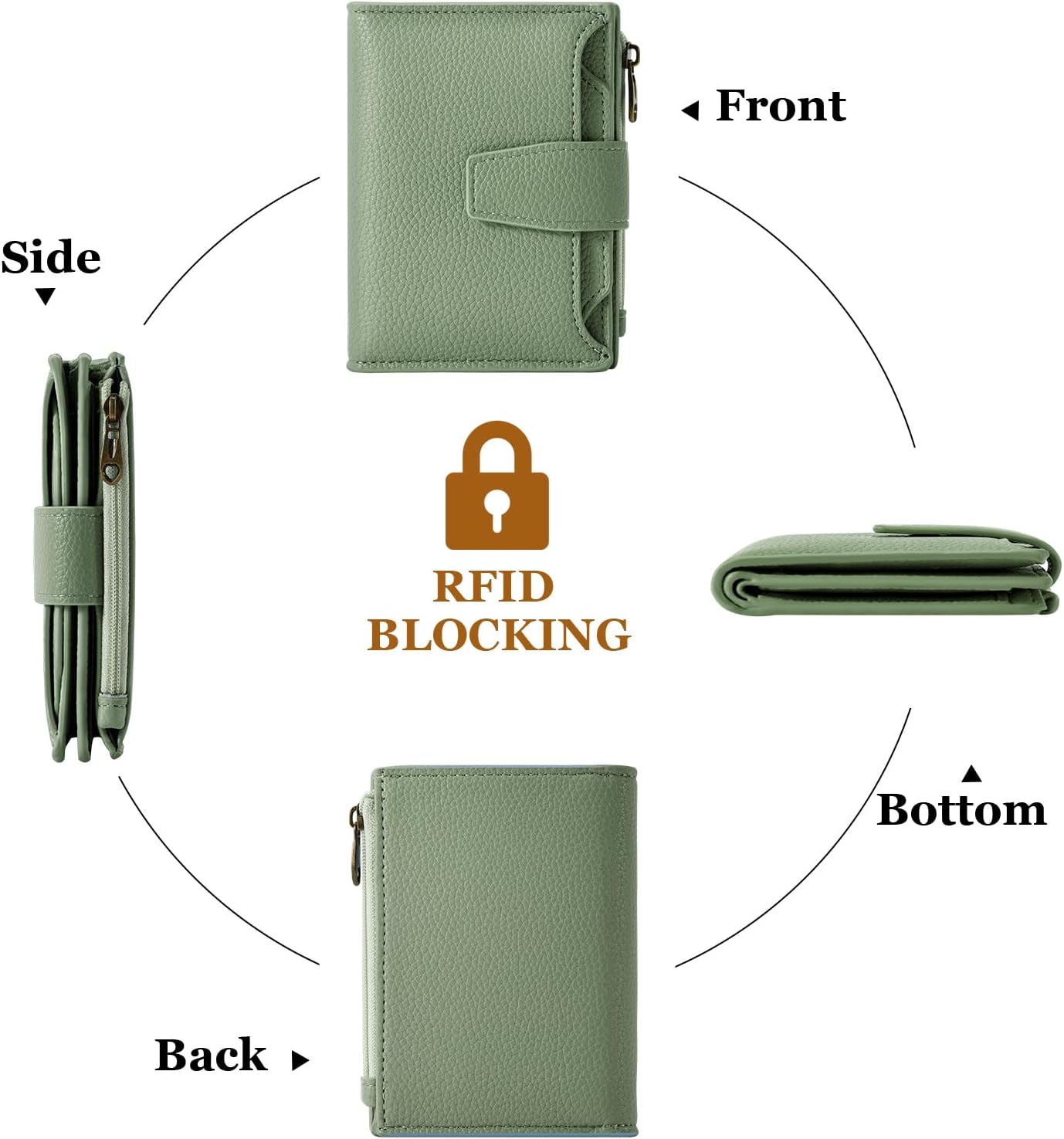 Small Wallet Women RFID Blocking Soft Leather Bifold Compact Card Holder Wallet for Women with Zipper Coin Pocket 4 ID Window - Image 4