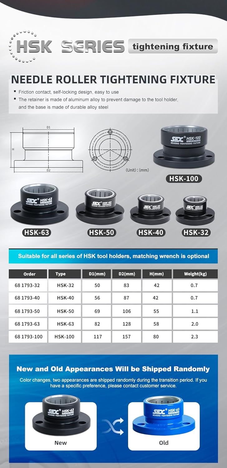 US Stock HSK63 Tool Holder Needle Rollers Tightening Fixture Fit HSK63 Tool Holder Look Seat