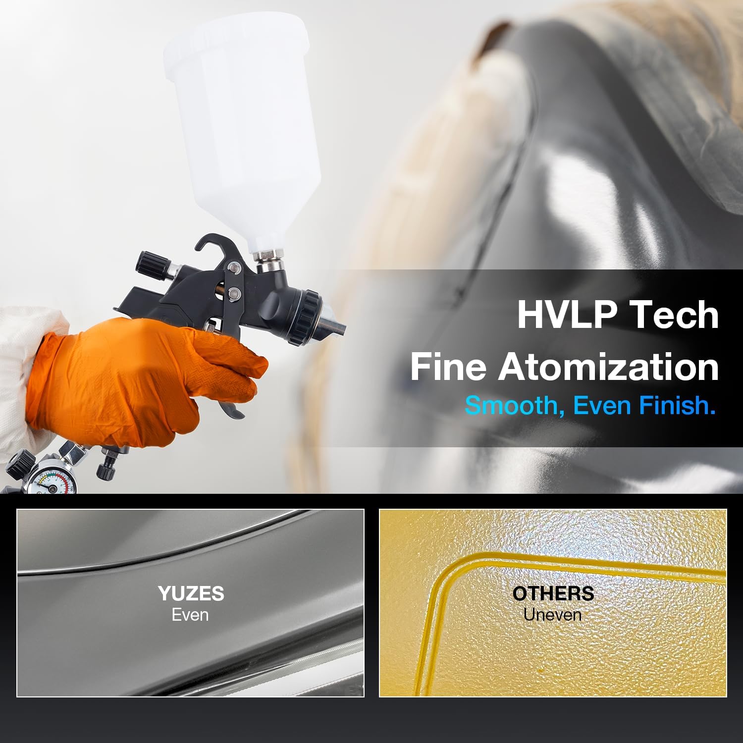 YUZES HVLP Spray Gun Plus Kit with 20 Oz Disposable Paint Cups, Easy to Use, 1.4/1.7/2.0mm Nozzles Air Spray Gun for Painting Cars & Furniture DIY Painting, Paint Spray Gun for Primer, Clear/Top Coat