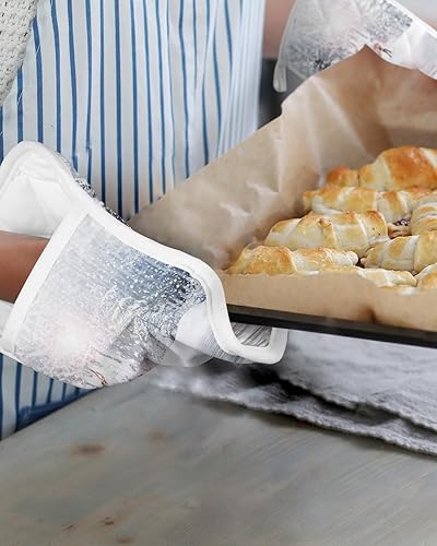 Miniatura 6 de Juego de 3 agarraderas de tela de toalla con bolsillo para cocina, antideslizante y aislante de calor, guantes de horno gruesos para hornear,