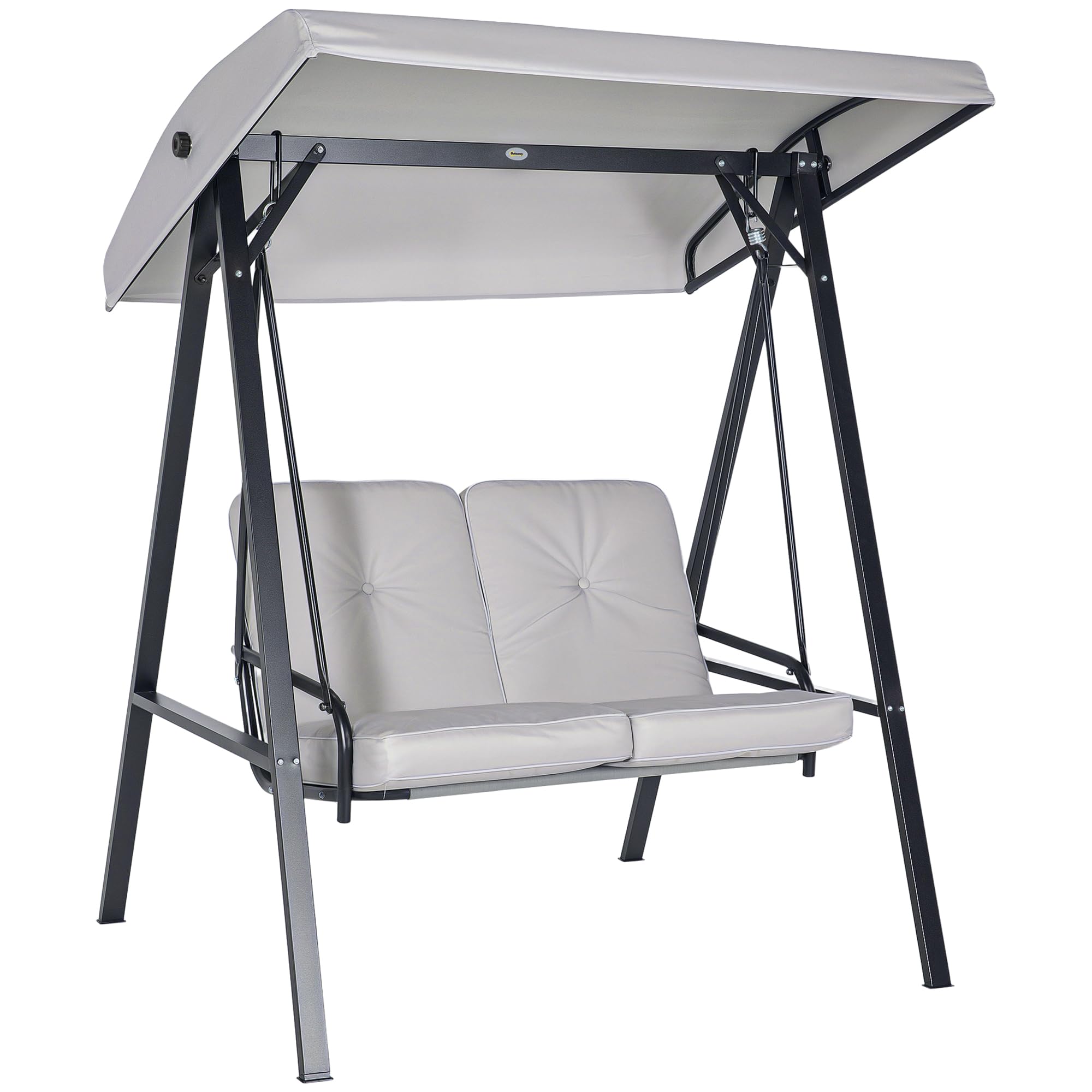 Outsunny Hollywoodschaukel 2-Sitzer Gartenschaukel mit Verstellbarem Dach, Kissen, Schaukelbank bis 220 kg Belastbar, für Garten, Balkon, Grau, 145 x 116 x 172 cm