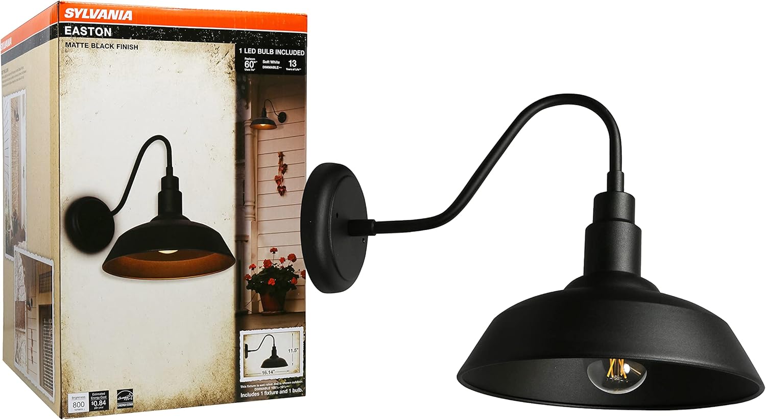 Sylvania General Lighting Sylvania 60121 Weymouth Sconce Light Vintage Fixture, LED, Flush Mount, Dimmable Bulb Included, Antique Black - California Compliant