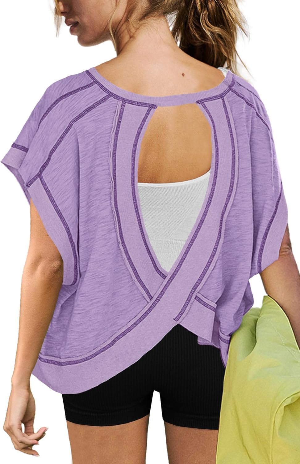 ReachMe Womens Open Back Workout Tops Athletic Backless Cropped T-Shirts Short Sleeve Gym Yoga Shirts - Image 3