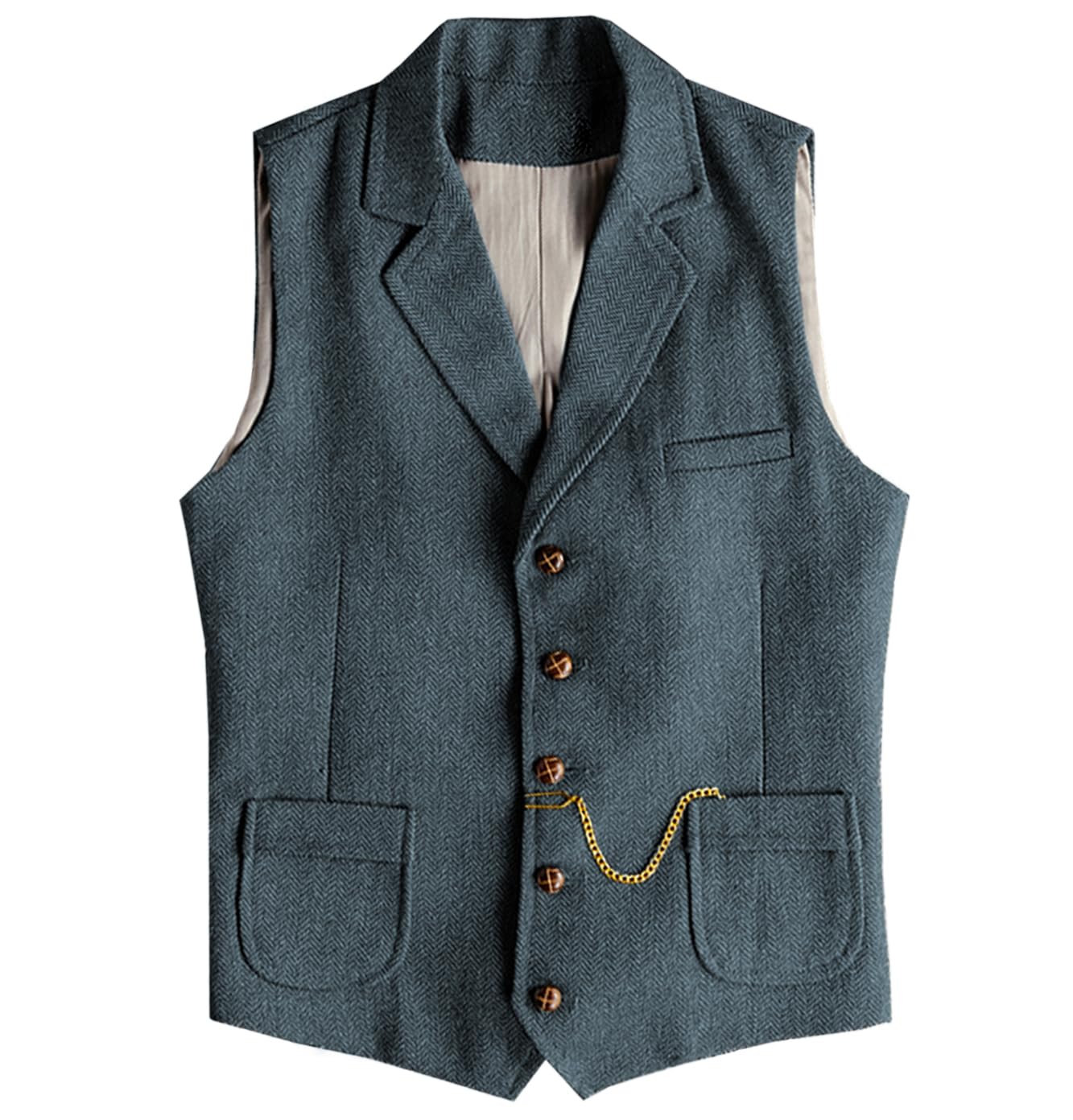 Men's Tweed Suit Vest Western Herringbone Wool Casual Waistcoat for Groomsman