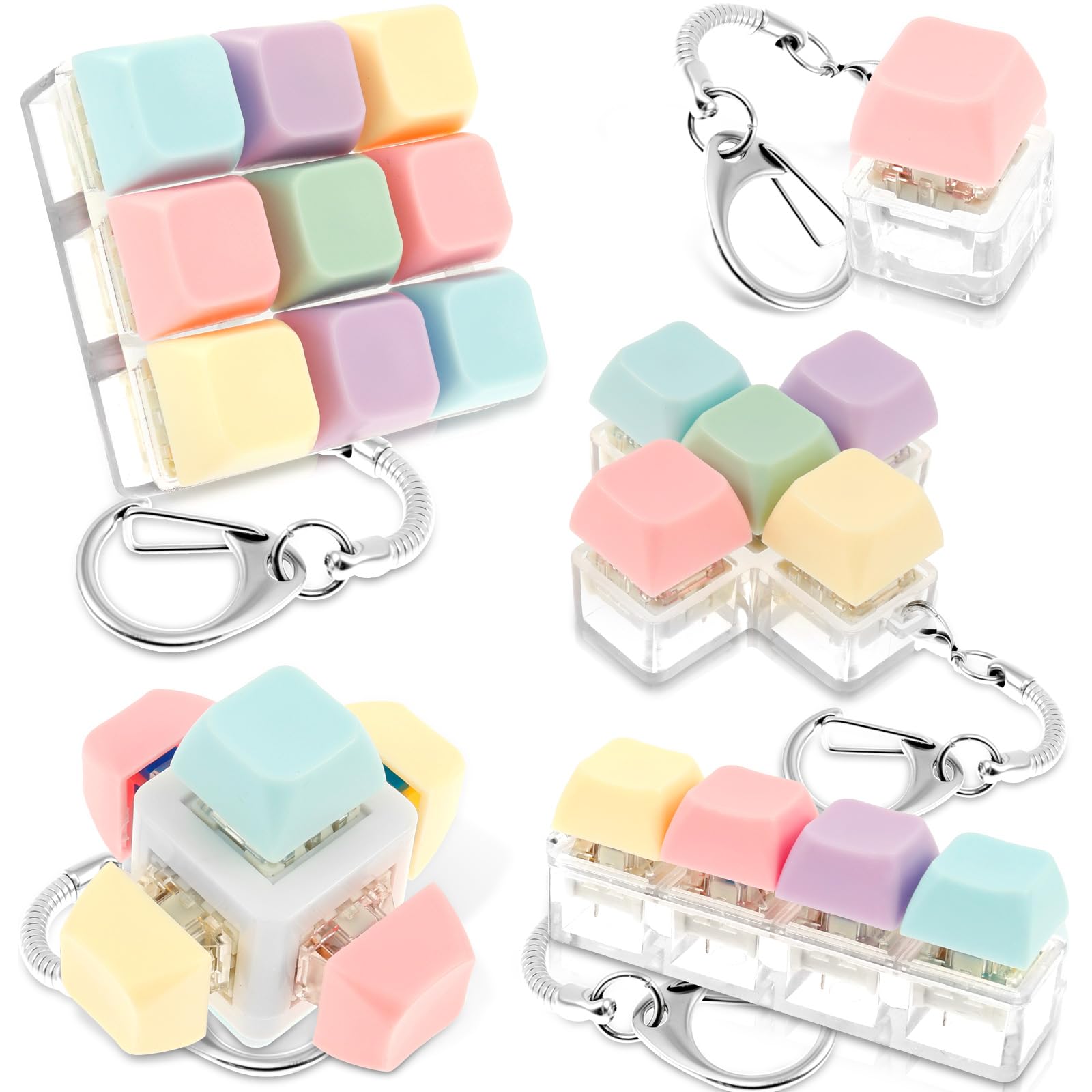 5Pcs Keyboard Toy, Keyboard Clicker Toy, Portable Mechanical Keychain Toy for Stress Relief and Fun, Funny Cube Key Button Gift for Adults - 1