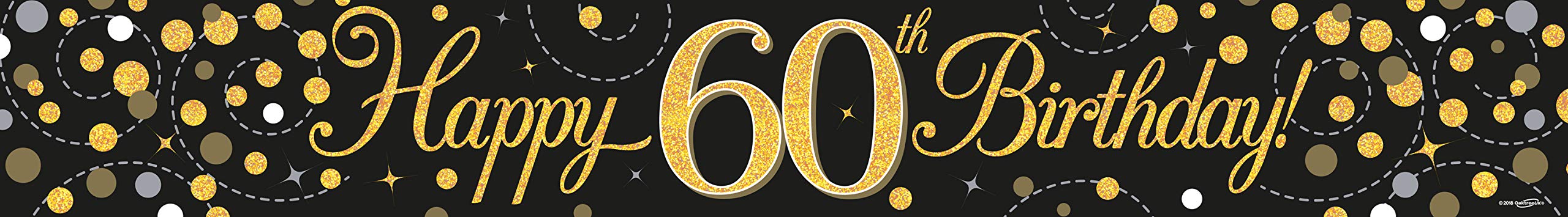 60thBirthday Black and Gold Birthday Party Foil Banner Pennant Age 60