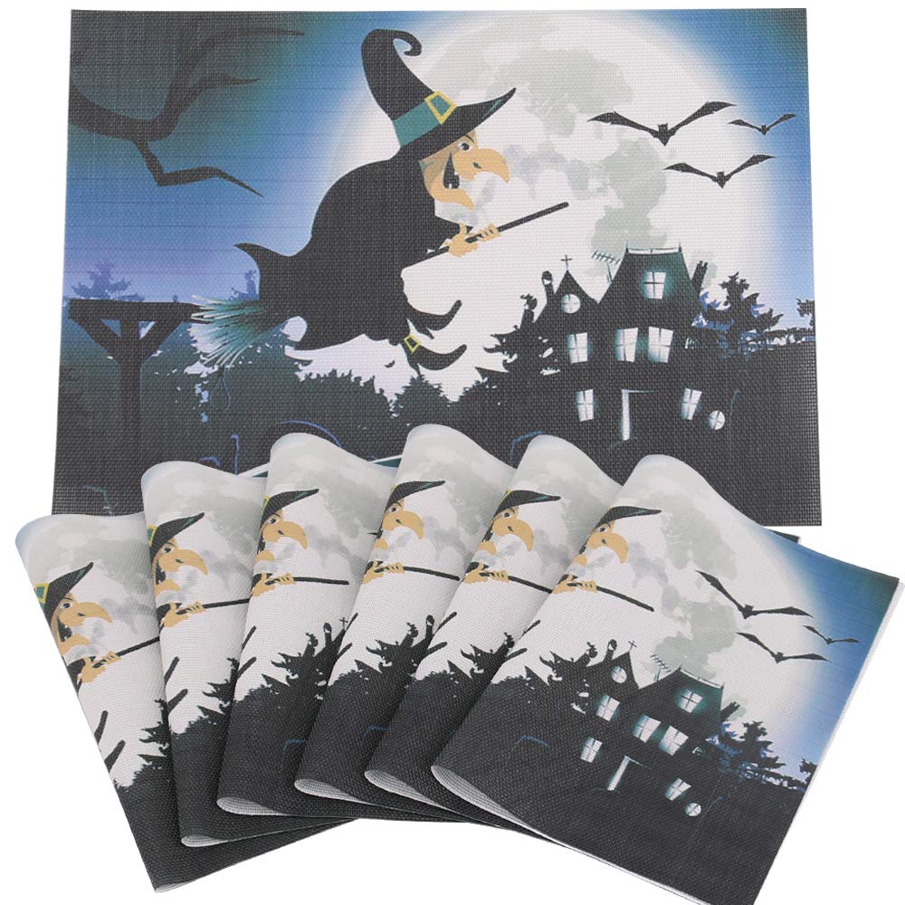 Time to Sparkle Set of 6 Vinyl Woven Placemats Flying Witch — image 1