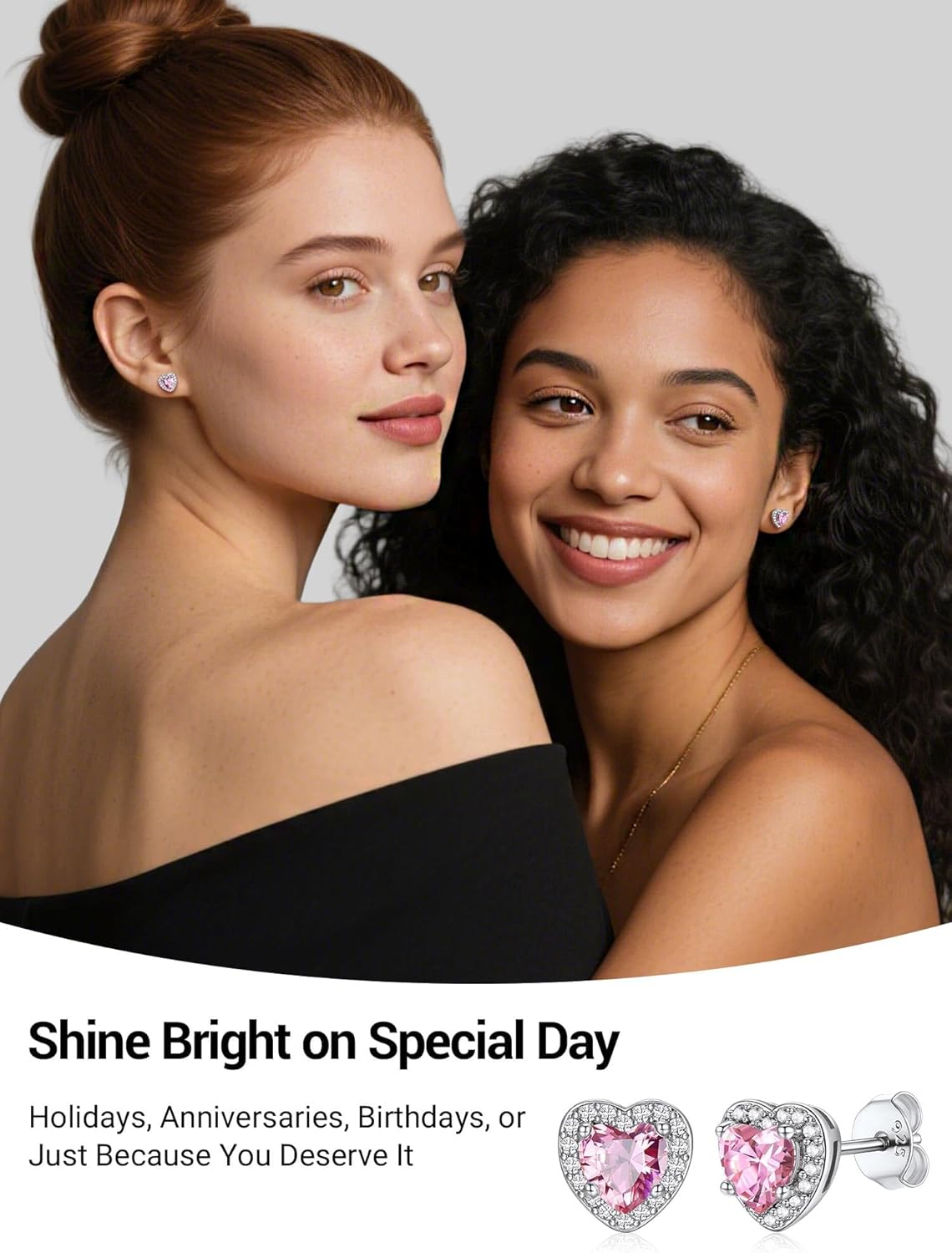 Dainty Sterling Silver Birthstone Stud Earrings, Heart Crystal Stud Earring, Jan - Dec Birthday Gift for women/Come with Box - Image 6