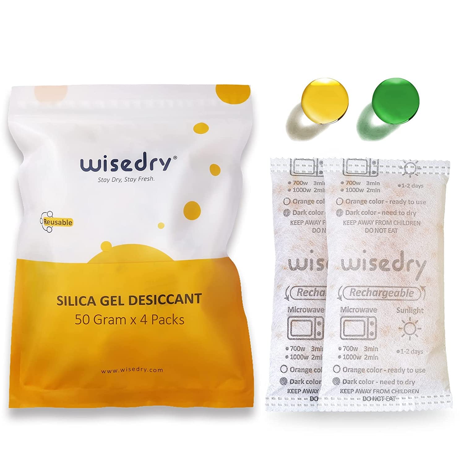 Lot de 10 sachets déshydratants rechargeables en gel de silice,50 g,Qualité alimentaire,Réactivation rapide,Indication d'humidité,Orange à vert,Pour placard, outils, médicaments alimentaires