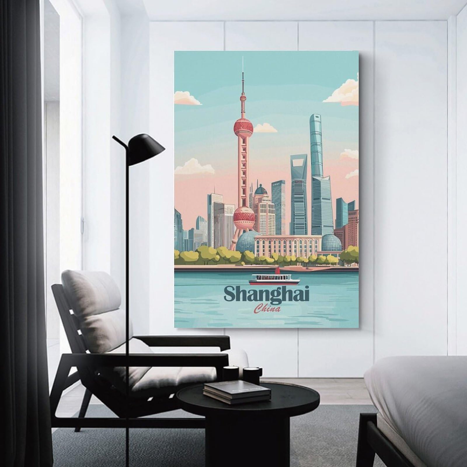 Junmoney Shanghai Skyline(4) Canvas Wall Picture 20x30inch(50x75cm), for Living Spaces, Bedrooms Or Relaxed Rooms, Modern Wall Decor for Cosy Interiors