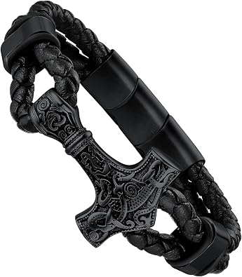 FaithHeart Viking Cuff Bracelet for Men Women, Stainless Steel Rune/Thors Hammer/Wolf/Celtic Knot Bangles Personalized Customizable