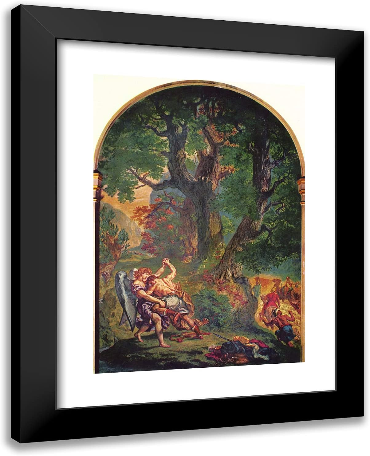 ArtDirect Delacroix, Eugene 19x24 Black Modern Framed Art Print Titled: Jacob's fight with the angel