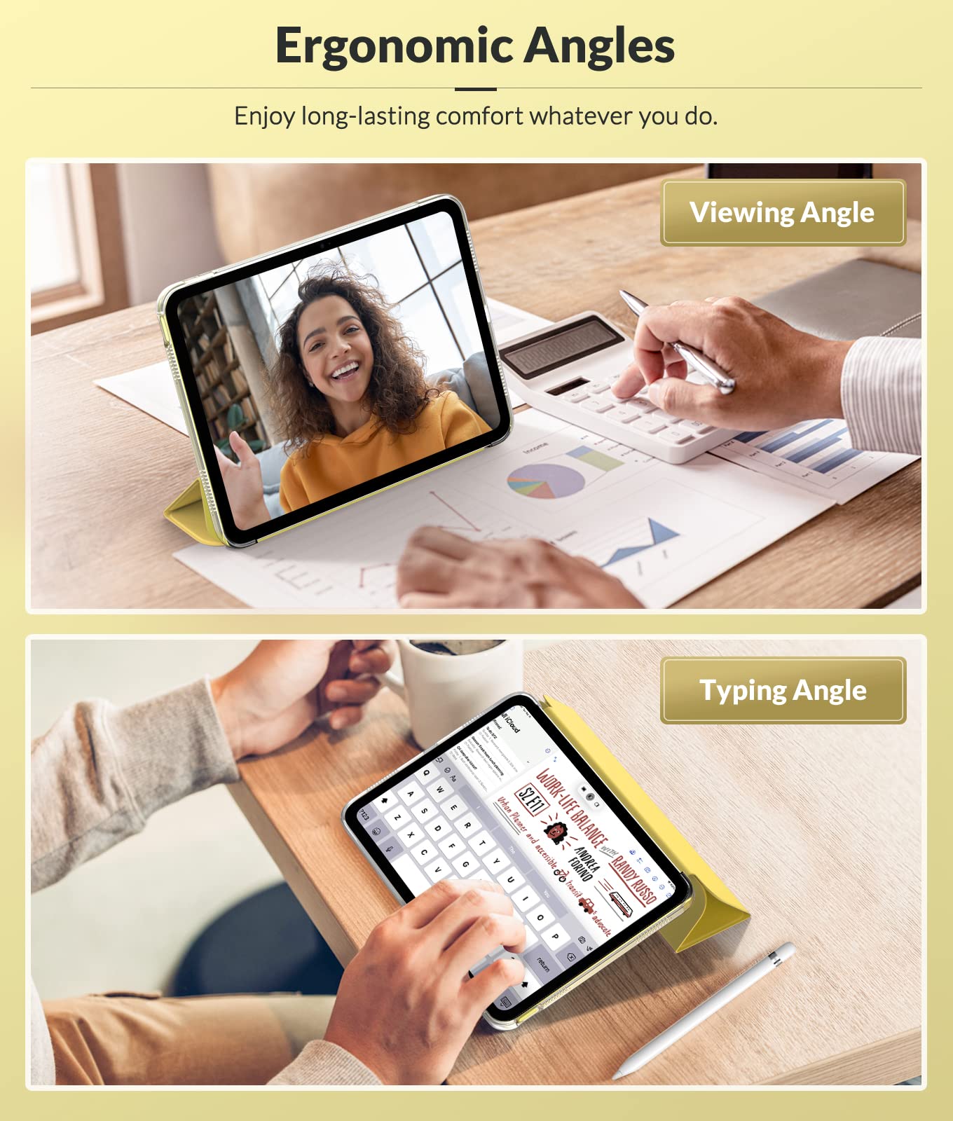 MoKo Custodia Protettiva per iPad (A16) 11a Generazione 11 Pollici 2025/10a Gen 10,9" 2022,iPad Cover in TPU e Pelle PU con Chiusura Magnetica, Sostegno,Auto Riattivazione/Standby, Giallo Chiaro