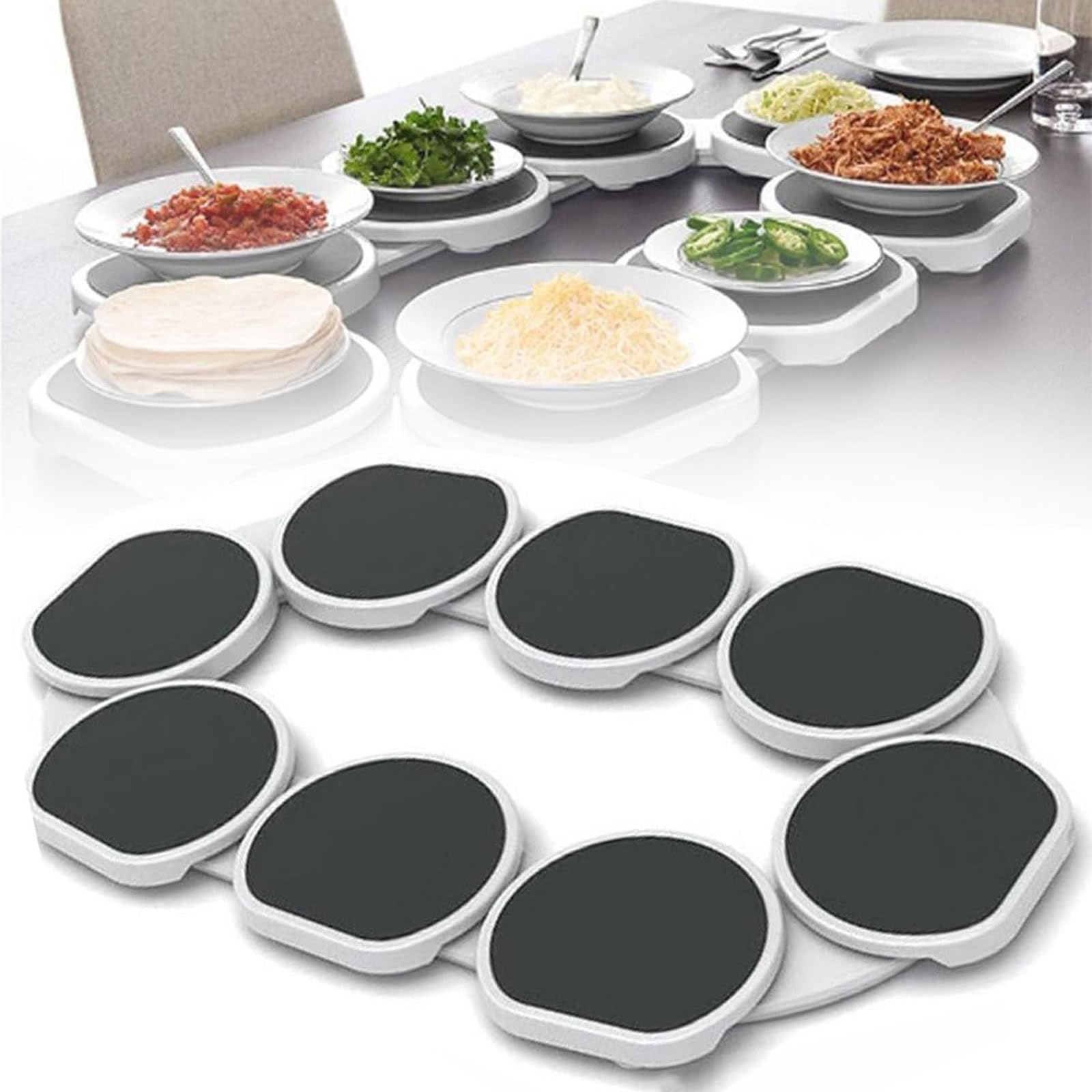 Lazy Susan Revolution,360° Rotating Table Food Serving Turntable with 8 Heat-Resistant Trays,Dining Table Rotating Tray,for Rectangular & Oblong Tables,Parties & Gatherings