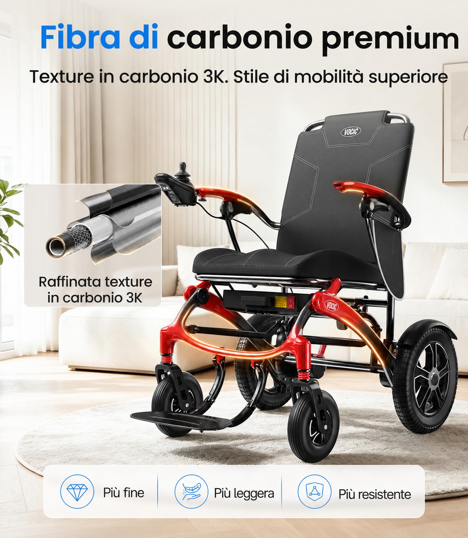 VOCIC V82 Sedia a rotelle elettrica pieghevole leggera carbonio 500W
