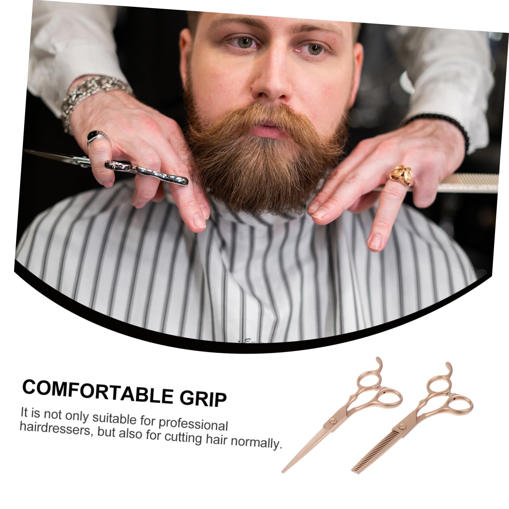 Tijeras de Corte de Pelo 6 Pulgadas Acero Inoxidable Dorado 2 Piezas | Barbería y Hogar, Diseño Elegante, Protege los Dedos, Recorte de Peinados Variados