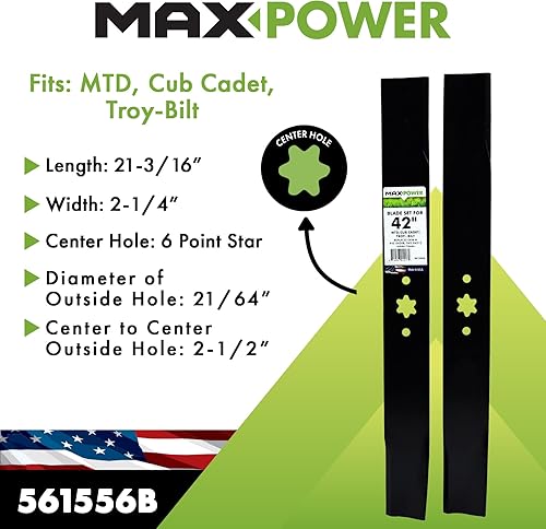 Miniatura 2 de Maxpower 561556B Juego de cuchillas para 42" Cut MTD, Cub Cadet, Troy-Bilt reemplaza al OEM No. 742-04308, 742-04312, 942-04308, 942-04312