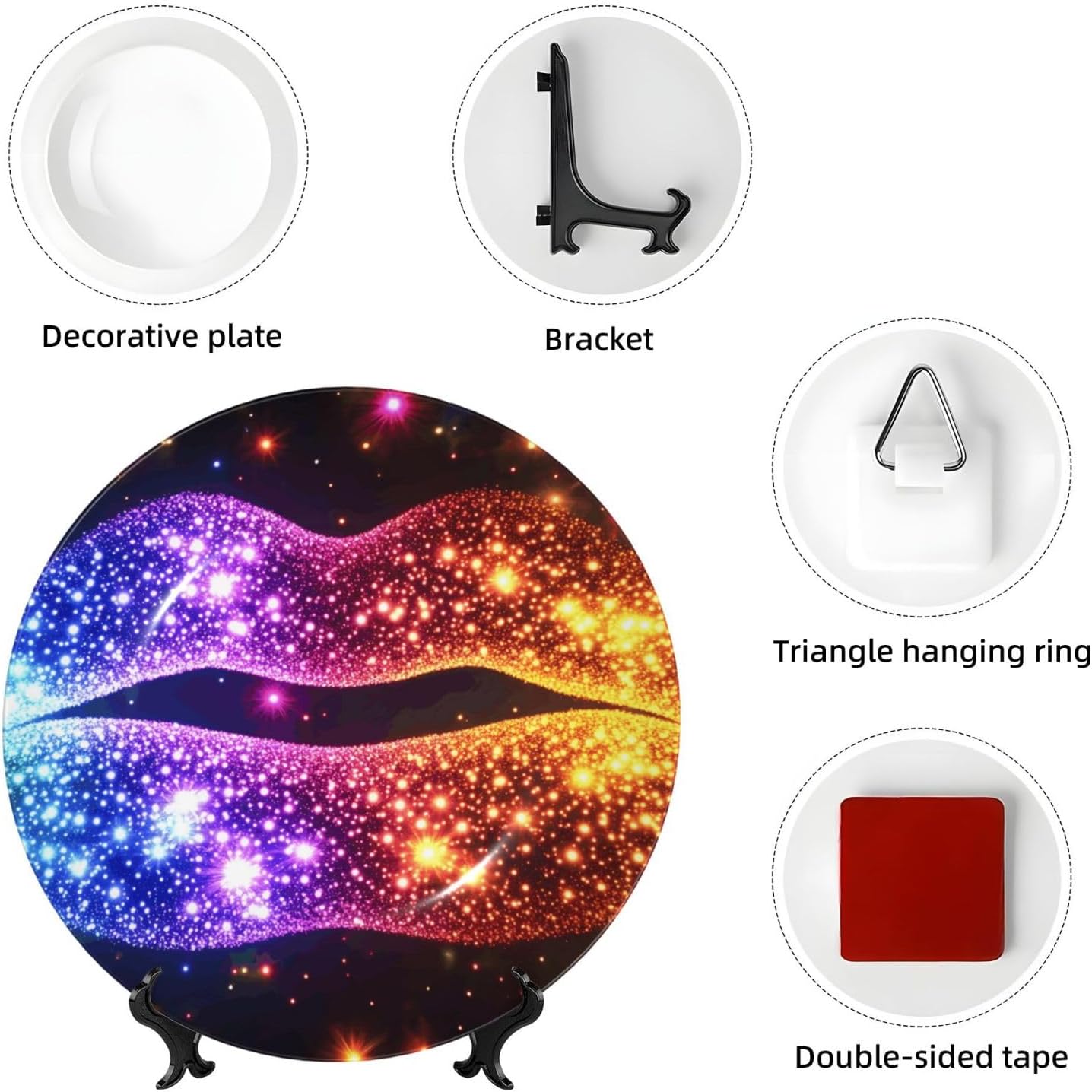 Glitter Sexy Lips Style Ceramic Plate Display Home Display With Stand Wall Hanging Plate For Home Decor 10 Inch
