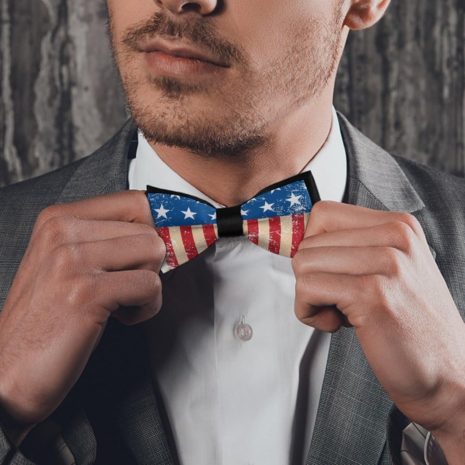 U.S.A. Vintage Flag Pre-tied Bow Ties for Men Classic Adjustable Bowtie for Tuxedos Wedding