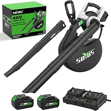 SOYUS 40V Cordless Leaf Blower &amp; Vacuum 3-in-1, Leaf Vacuum for Yard, Lawn | Electric Leaf Blower 385 CFM with Brushless Motor &amp; 5 Speed Control, Includes 45L Bag, 2 x 20V 4.0Ah Battery and Charger