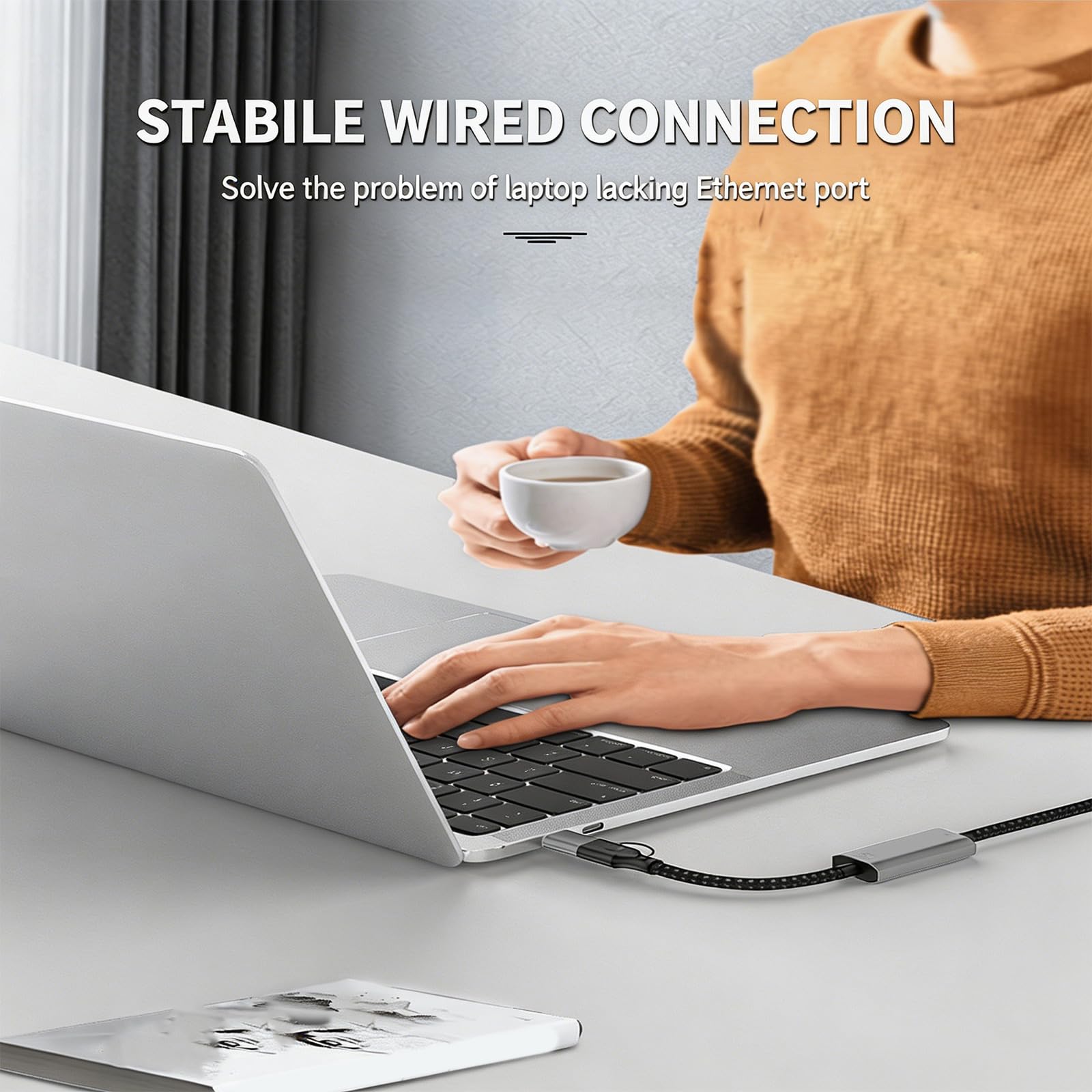 Cavo adattatore Gigabit Ethernet da 2500 Mbps da USB C maschio a connettori RJ45 per una connessione Internet stabile su più dispositivi