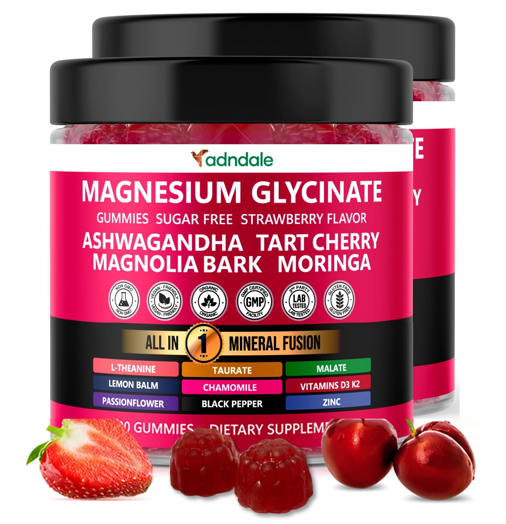 Adndale Magnesium Glycinate 400 mg Gummies with Ashwagandha, Magnesium Malate & Taurate, Tart Cherry, Magnolia Bark, Lemon Balm, Passionflower, Chamomile, L-Theanine, Zinc, Vitamin K2 & D3. 90CT — Amazon image 11