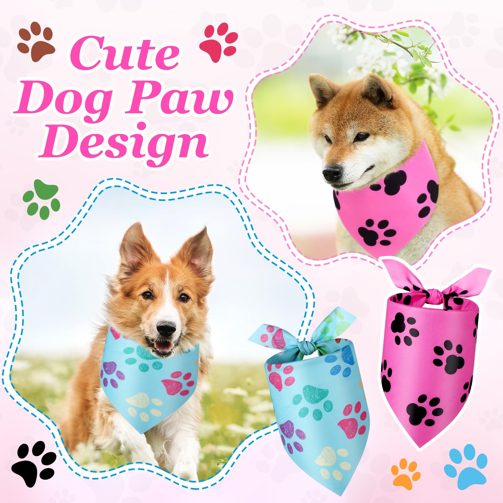 Abbylike 200 bandane per cani con stampa di zampe, bandane per cani, animali domestici, triangolari, bavaglini per cuccioli di animali domestici, gatti, accessori per costume da festa