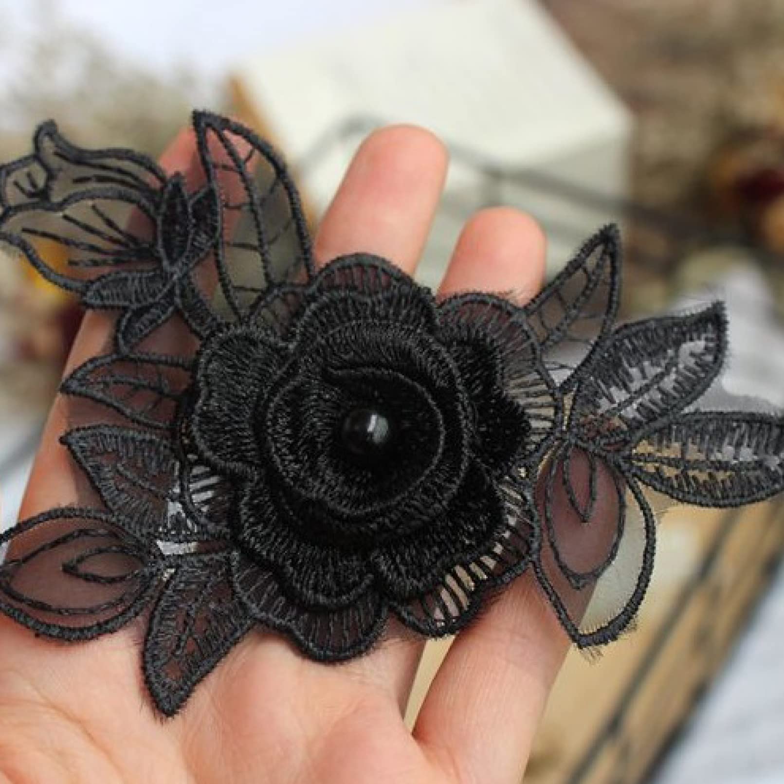 5 Pieces 3D Mini Neckline Lace Applique Sewing Supplies Embroidered Black Lace Fabric Collar Bridal Collar Decoration