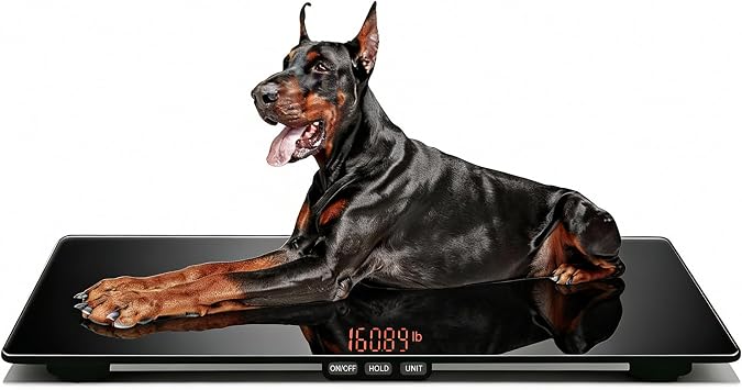 ONE-MI Extra Large Dog Scale - 220lbs Heavy Duty, Tempered Glass Easy Clean, 31.5" Veterinary Animal Scale for XL Breed Dogs, Pet Store, Vet Clinics, School, Gym Black