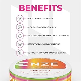 NZE Caffeine Nootropic Pouches (Tropic Mango) - Energy Pouches with 50mg Caffeine, Alpha GPC, L-Tyrosine & L-Theanine - No Sugar or Artificial Sweeteners - 15 Pouches Per Can - 5 Pack