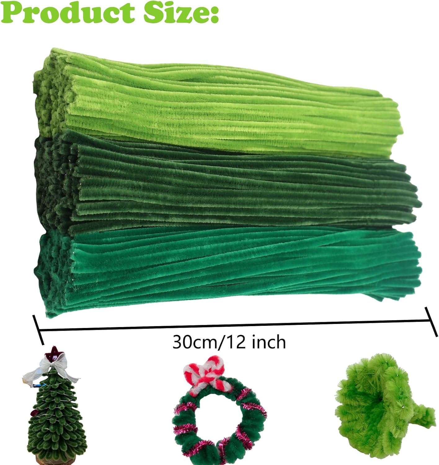 300 Pcs Shades of Green Pipe Cleaner Craft Set 3 Assorted Colors
