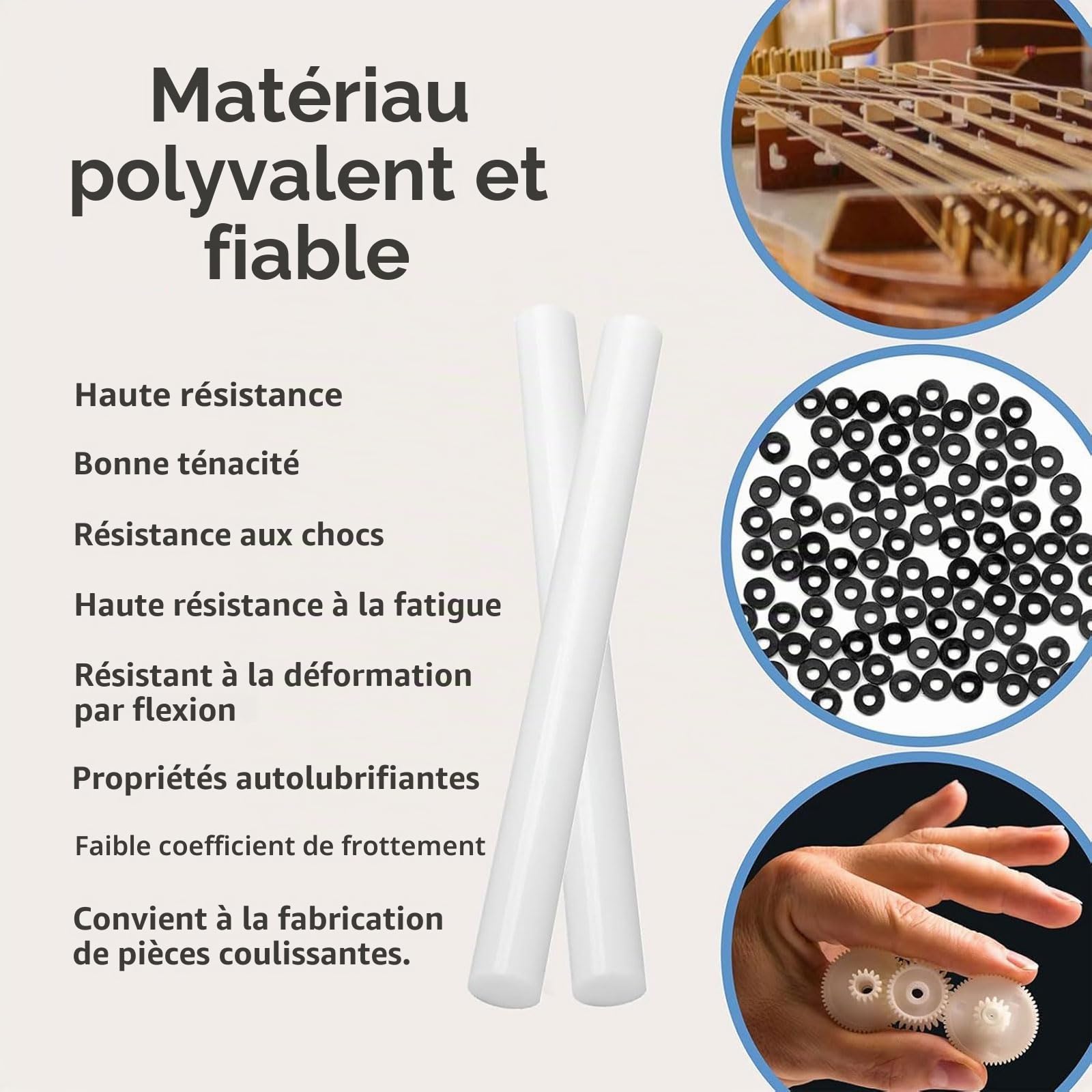 Lot de 2 Barres Rondes en Nylon PA6 500mm Blanc OD20–40mm Tige Plastique Pleine Barre Nylon d'Ingénierie pour Usinage CNC et Modélisme DIY,35mm