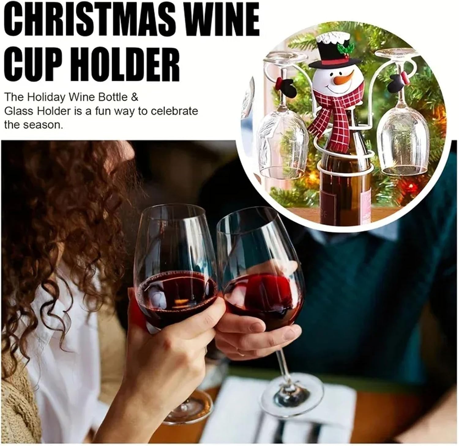 Unique Design Holiday Wine Bottle and Glass Holder, Countertop Wine Rack for 1 Bottles and 2 Glasses, Freestanding Tabletop Liquor Wine Rack for Home Decoration